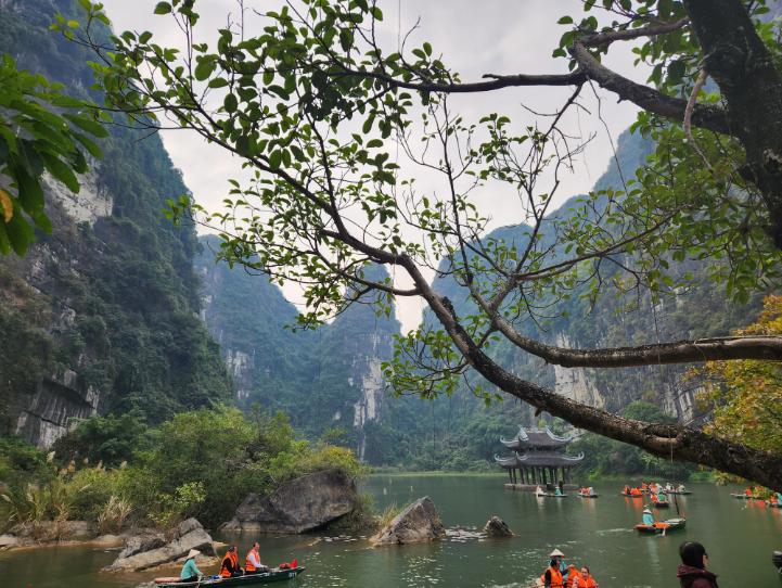 In one of the valleys after one of the tunnels on Trang An river.