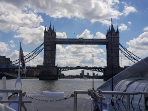 Tower Bridge, London, across the Thames, England.