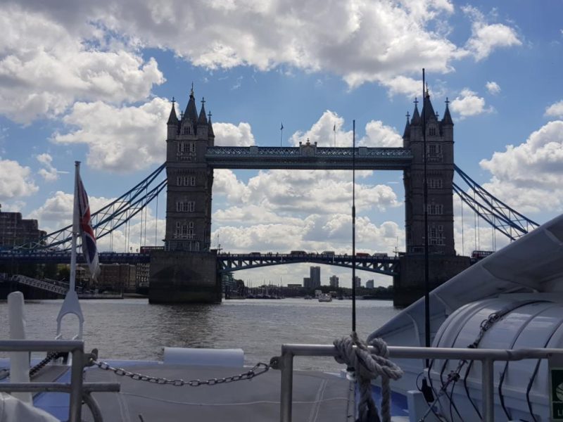 Tower Bridge, London, across the Thames, England.