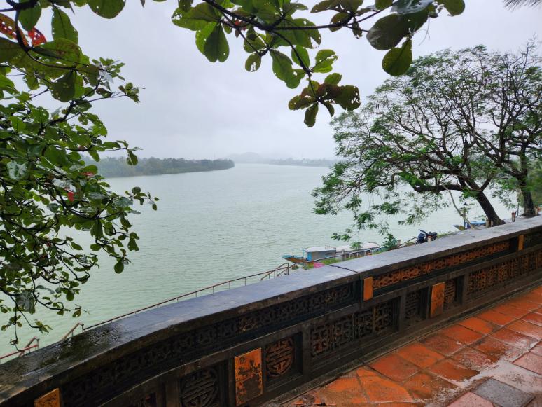 The Perfume River in Hue, Vietnam, through the rain.